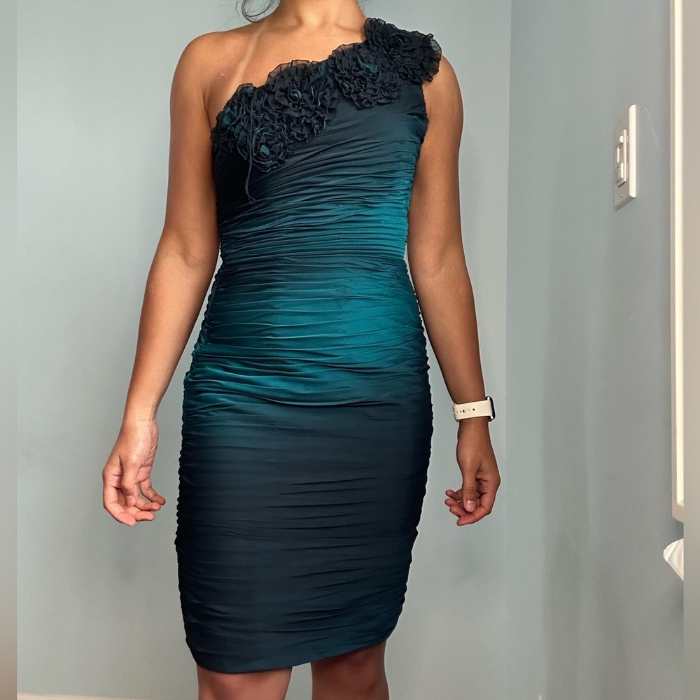 Adrianna Papell blue ombré ruched formal dress
